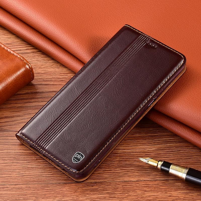 Genuine Leather Flip Case for Xiaomi Redmi Note Series (9, 10, 11SE, 12, 14 Pro+) Redmi Note 14 Pro 5G China/International