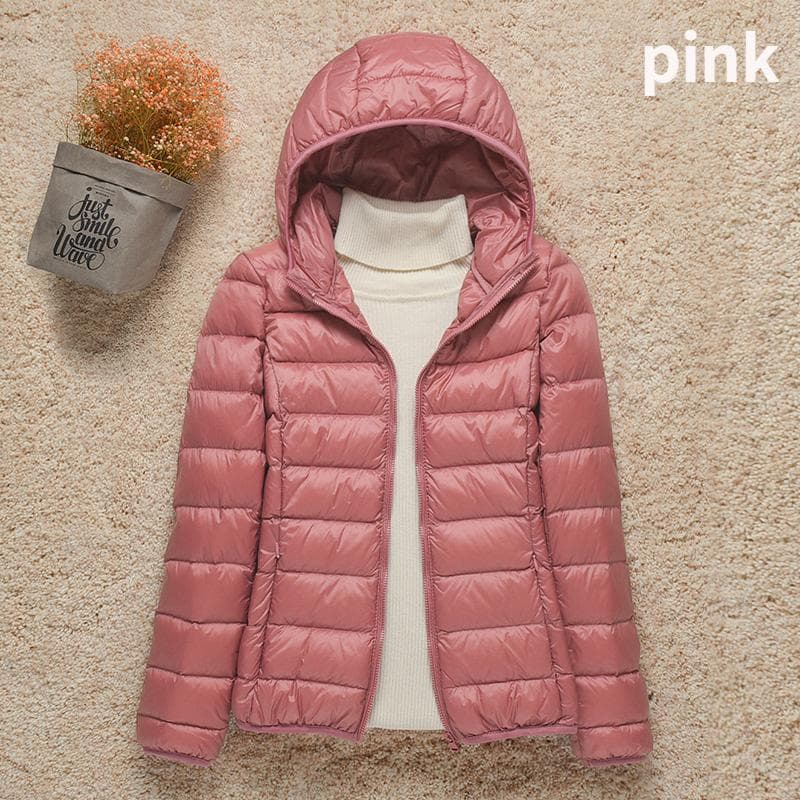 New Women Thin Down Jacket White Duck Down Ultralight Jackets Autumn And Winter Warm Coats Portable Outwear 2XL pink