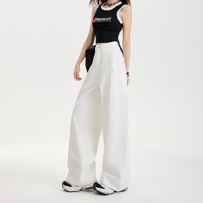 Tennis Jeans for Women In Spring and Summer High Waist Loose Wide-leg Pants for Women In Spring Slimming Wide-leg Jeans for Women In Spring 2XL