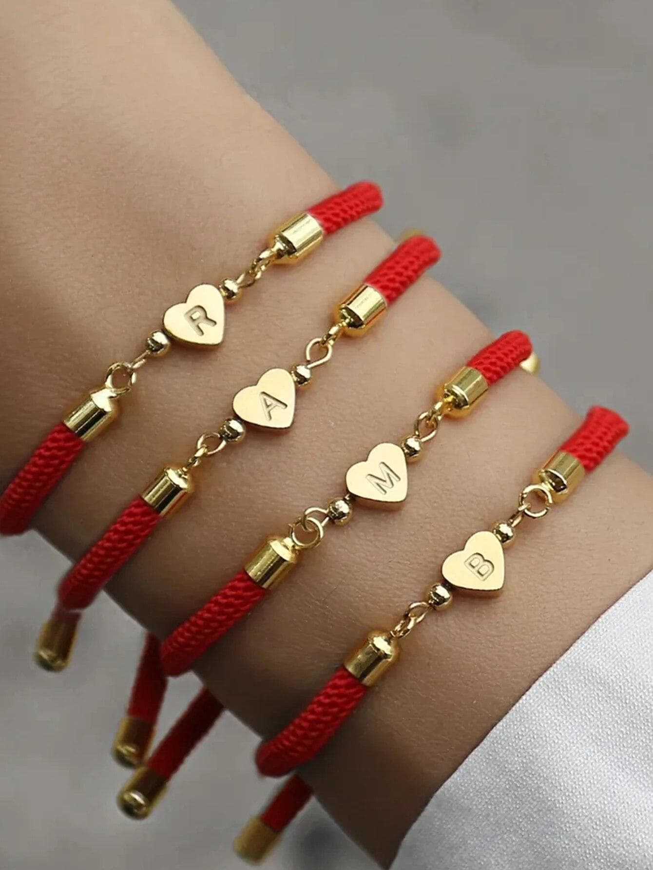 1pc New Classic A-Z Heart Initial Letter Bracelet Women Simpel Adjustable Colorful Rope Bracelet For Women Jewelry Gift V&22cm