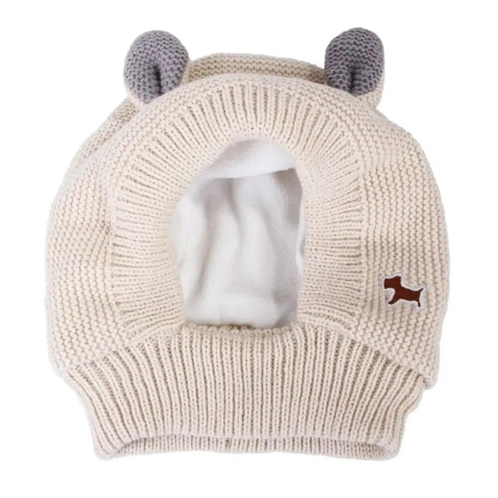 Quiet Dog Ear Muffs Noise Protection Pet Ears Covers Knitted Hat Anxiety Relief Winter Warm Earmuffs For Medium Large Dogs New beige