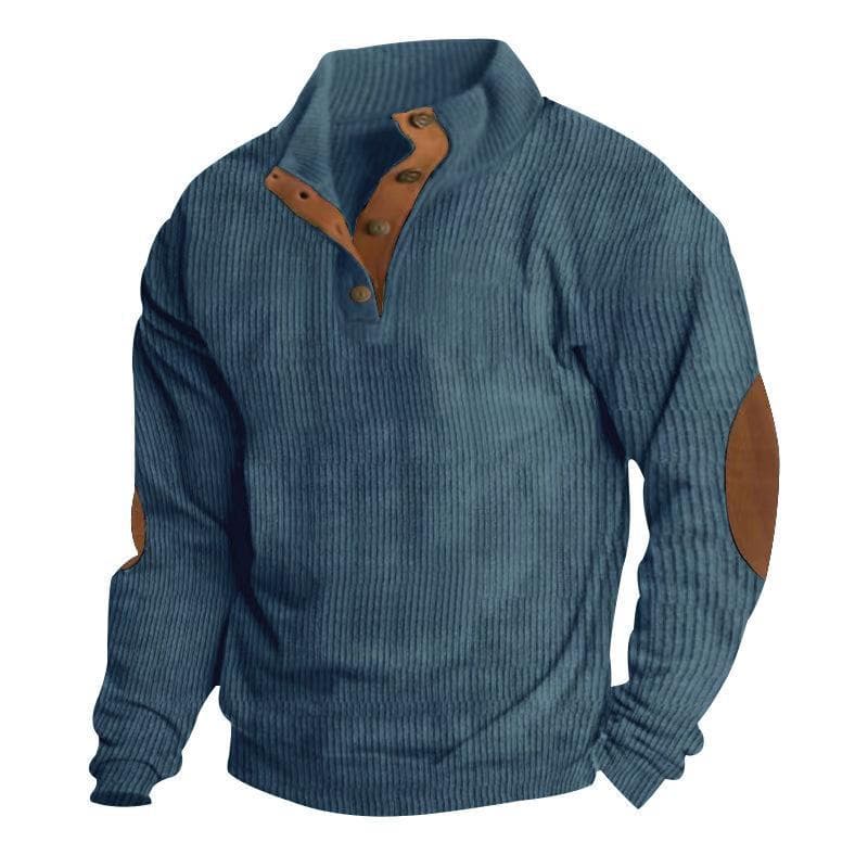 Men's Retro 5XL Corduroy Stand Collar Pullover Jacket Shirt M denim blue
