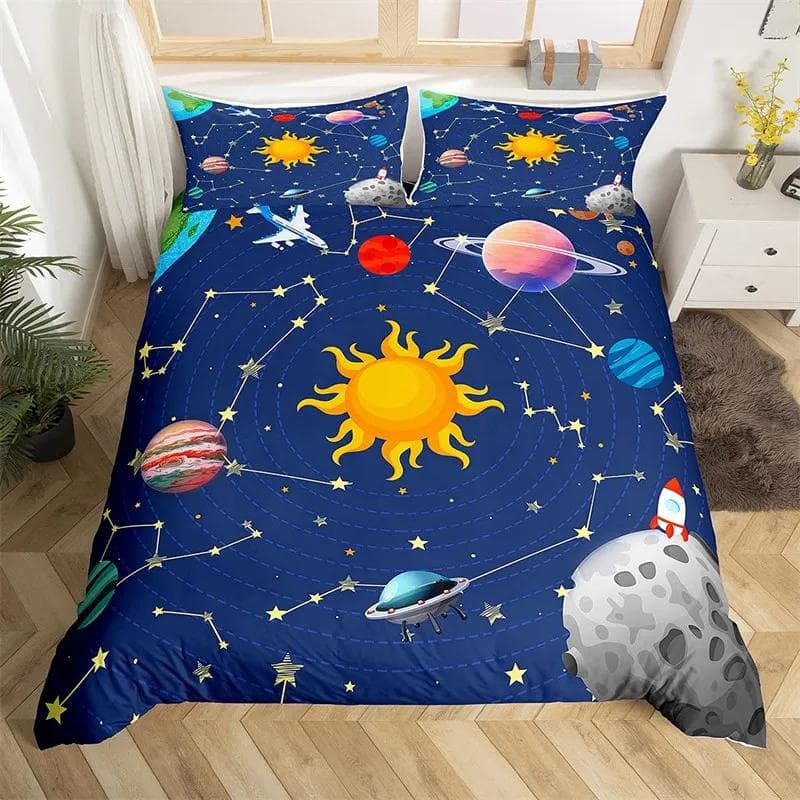Galaxy Space Bedding Sets Kids Full/Queen/King Size, Blue Universe Adventure Stars Duvet Cover Sets for Boys Girls Teens Bedroom EU single(135x200cm)