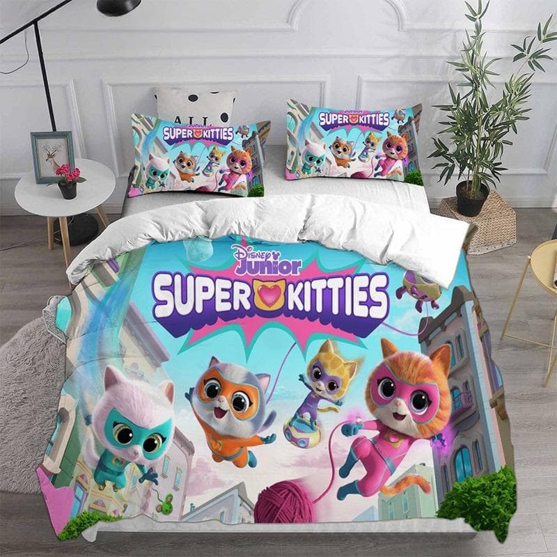 Anime Super Kitties Bedding Sets Comforter Quilt Bed Cover Duvetcover Pillow Case 2-3 Pieces Sets Kids Adult Size Home Textiles 135x200cm 2pcs