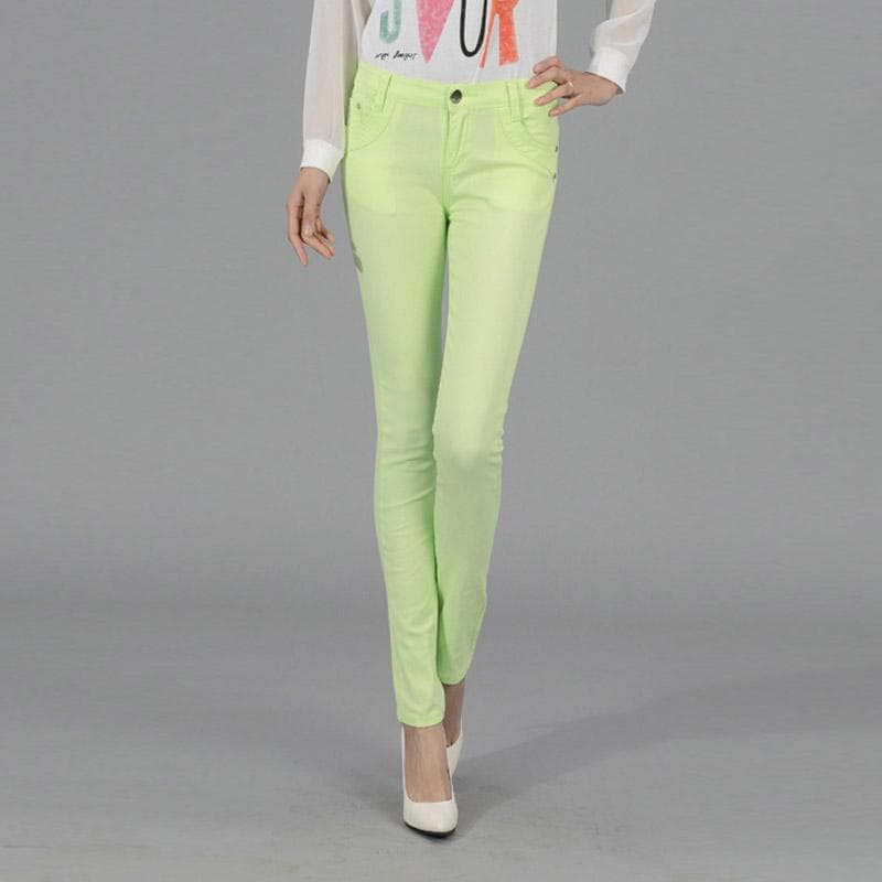 Women Ladies Pencil Pants Summer Pockets Button Skinny Calf Length Pants Casual Stretch Trousers Plus Size Female Pants M light green