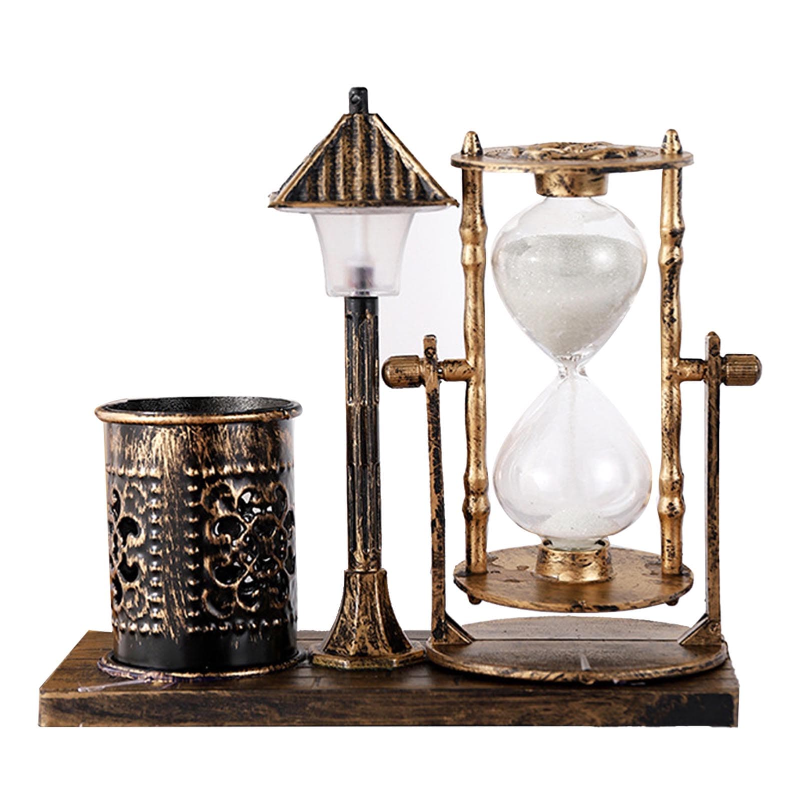 Vintage Pen Holder Innovative White Color Light Hourglass Street Lamp Pen Holder for Office Silver gold