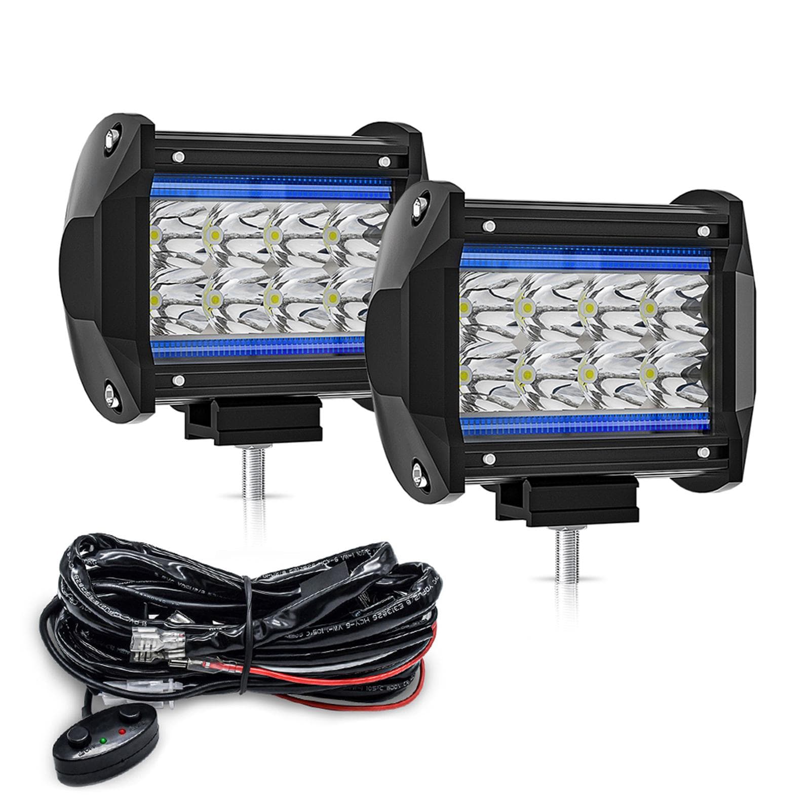 2Pcs 7 inch LED Work Light Bar Pod Dual Color LED Driving Off Road Lights with DRL/Angel Eye Spot 4inch-white and ice blue light