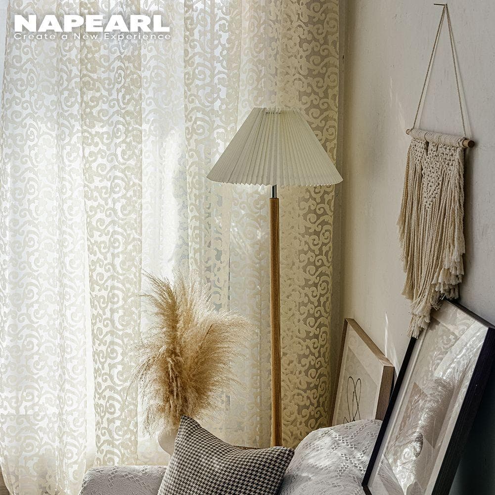 1 PC NAPEARL European Style Jacquard Curtain Organza Tulle Bedroom Kitchen Window Sheer W150cm x L250cm cream
