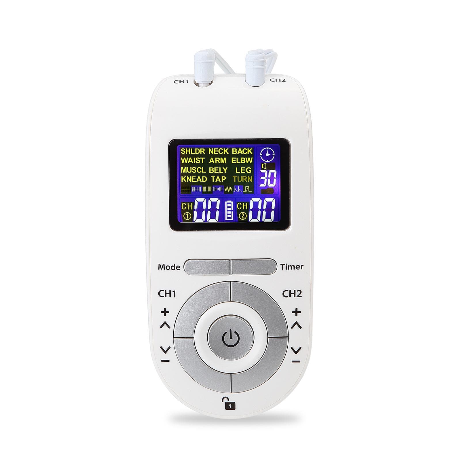 Portable Dual-Channel TENS&EMS Device Pulse Massager Muscle Stimulator Unit 12 Massage Modes 40 white