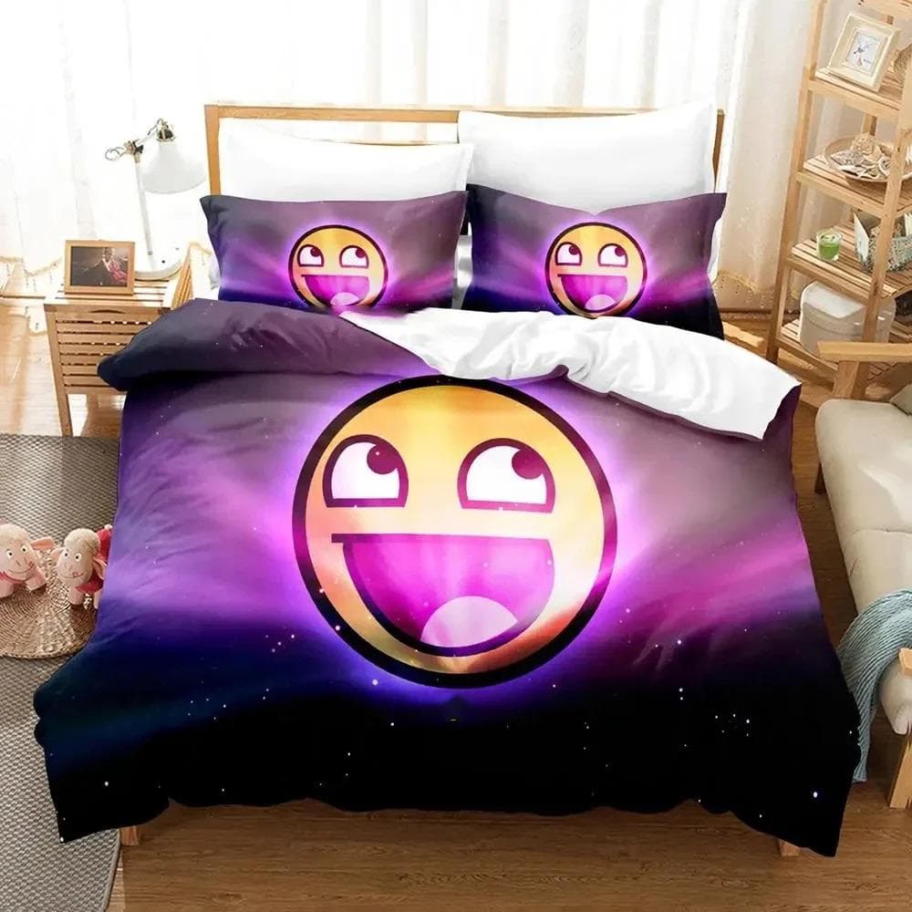 Cartoon Smiley Bedding Set Duvet Cover Bed Set Quilt Cover Pillowcase Comforter king Queen Size Boys Adult Bedding Set AU King 240x210cm