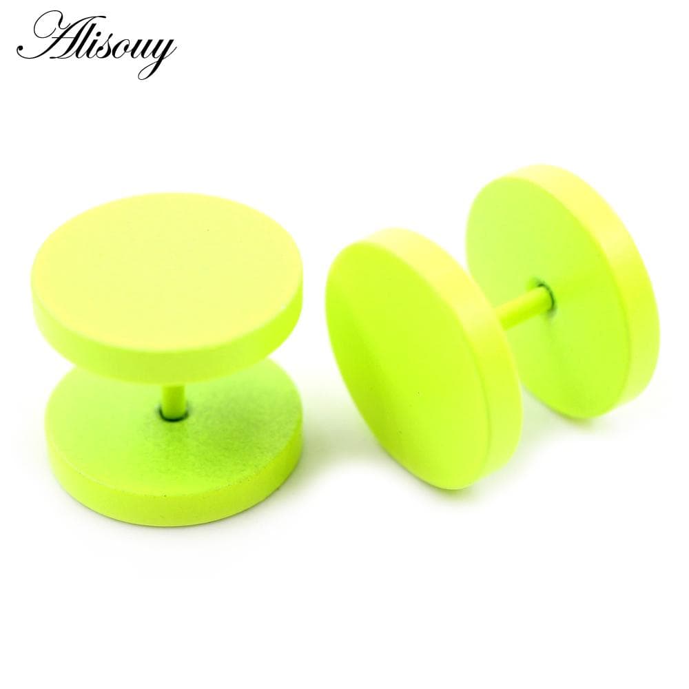 Alisouy 2pcs 3-14mm Baking Paint Stainless Steel Unisex Men Women Barbell Round Ear Stud Earring Tragus Helix Piercing Jewelry 14mm yellow