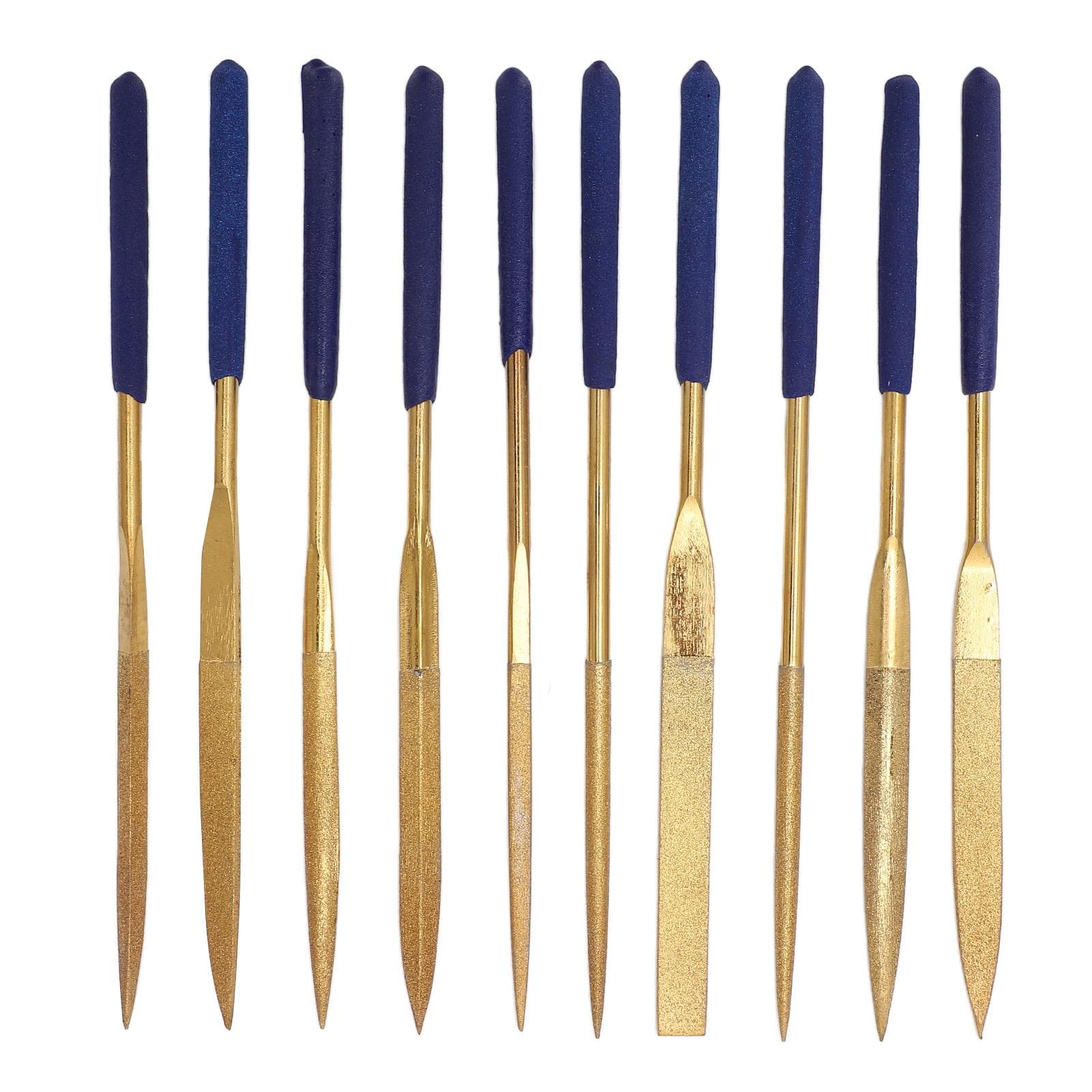 10Pcs Diamond Files Gold Blue Corrosion Resistance Needle File Set for Metal Glass Stone