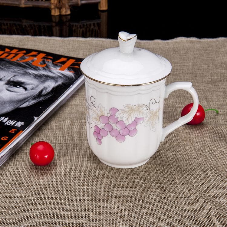 Ceramic Tea Cup with Lid and Handle - Large Capacity, Custom Logo, Ideal for Home or Office Use 350ML (Customizable Logo)