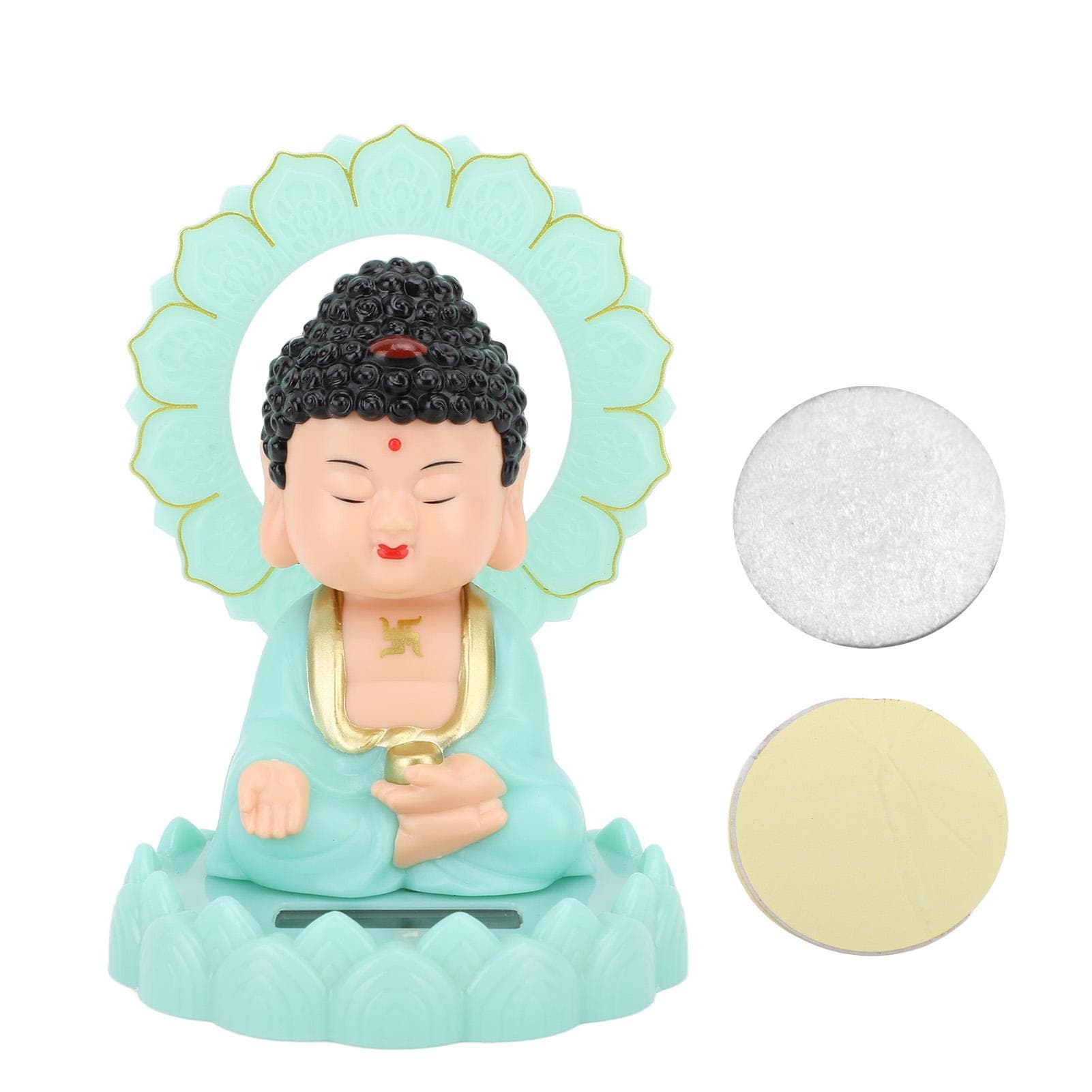 Nodding Buddha Ornament Glow in The Dark Solar Powered Shaking Head Cartoon Maitreya with Circle
