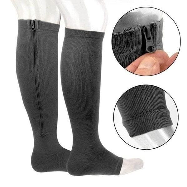Unisex Toeless Compression Socks, Side Zip Up Knee High Socks, Prevention Socks S/M black