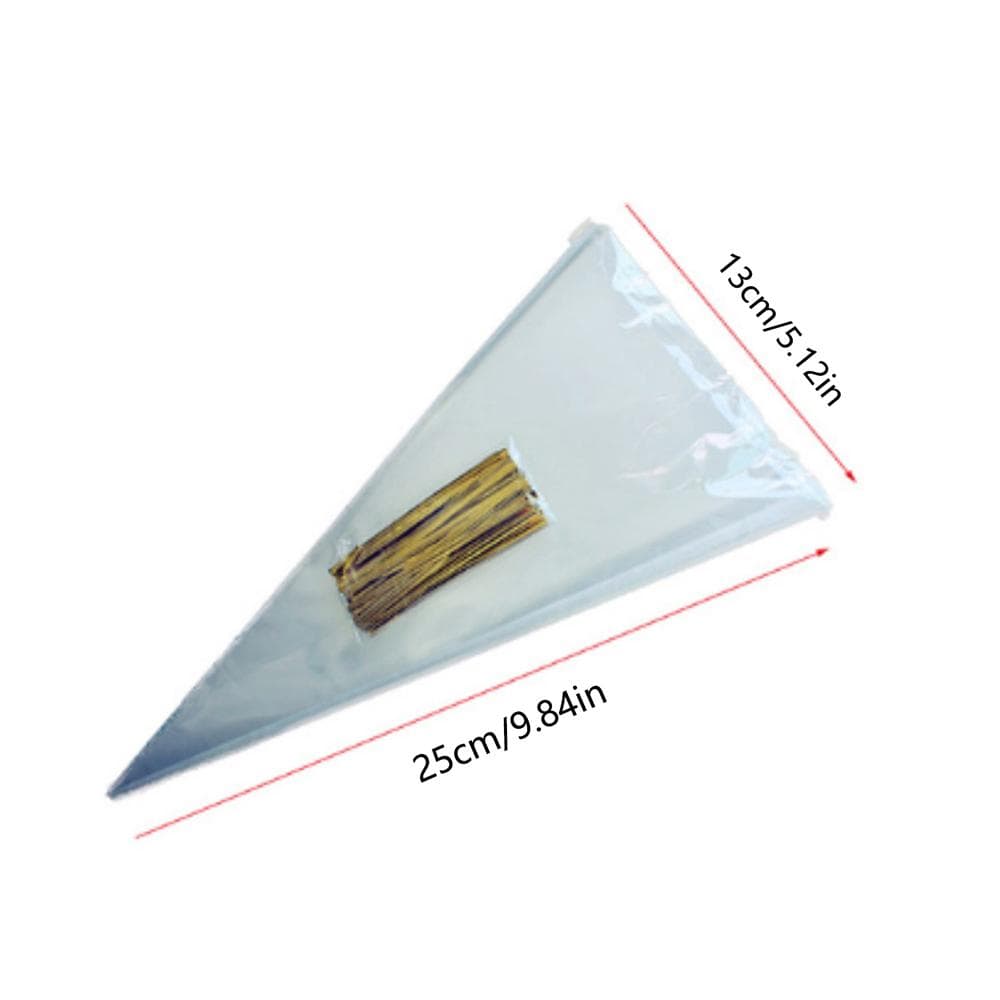 100 Candy Bags Popcorn Bags Cone-shaped Cookies Storage Bags Golden Twisted Ties Wedding Birthday Party Gifts white