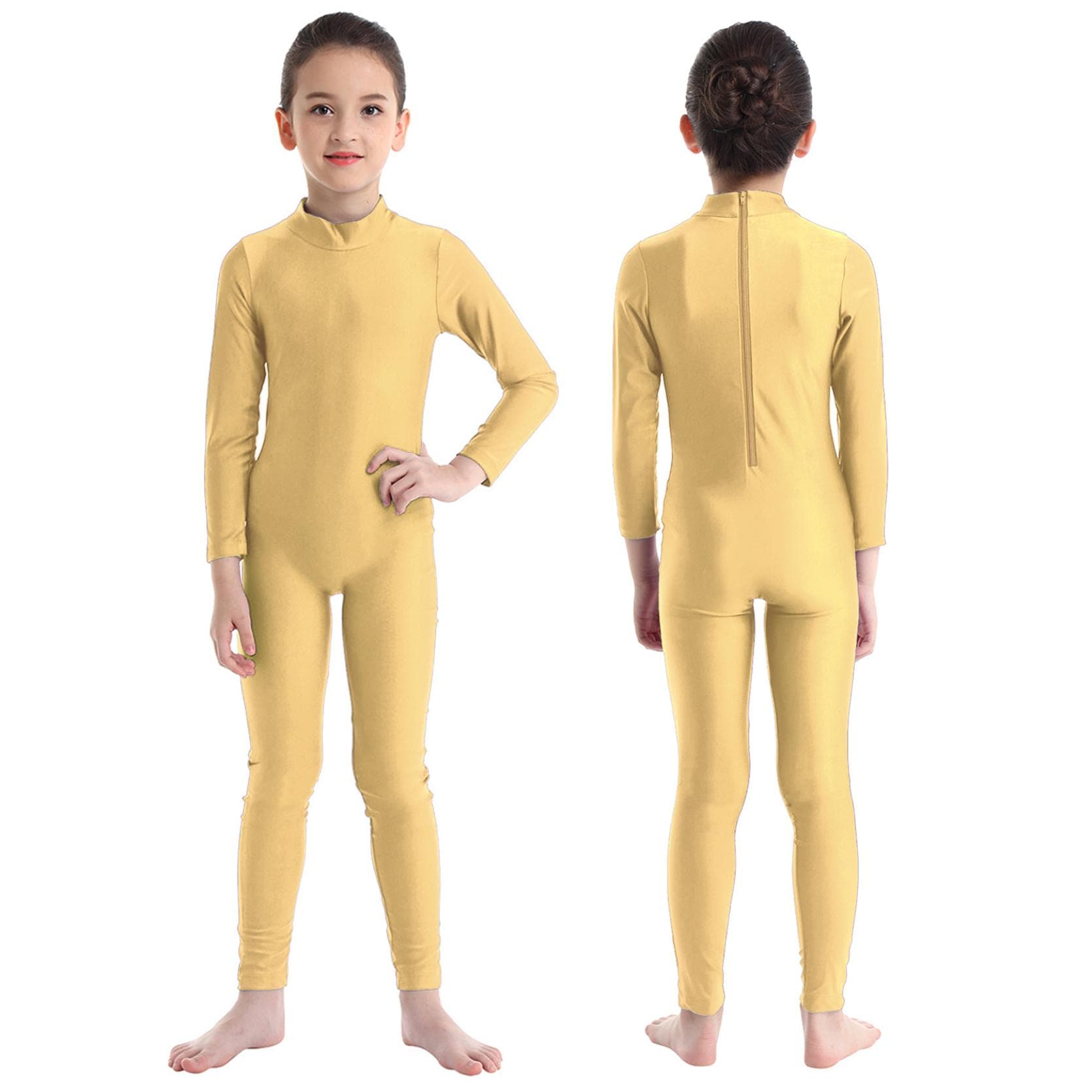 Children Girls Long Sleeve Dance Gymnastic Leotard Unitard Full Length Bodysuit Costume Dance Wear 5-6 Years nude