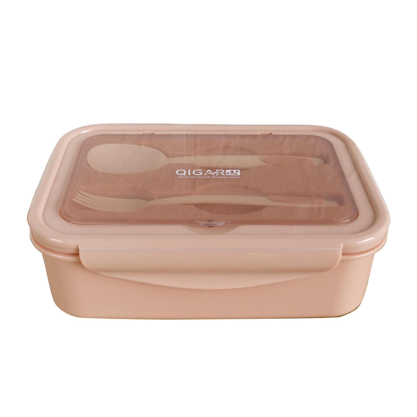 1400ML Plastic Lunch Box With Fork and Spoon 3 Compartment Single-layer Leakproof Reusable Crisper pink