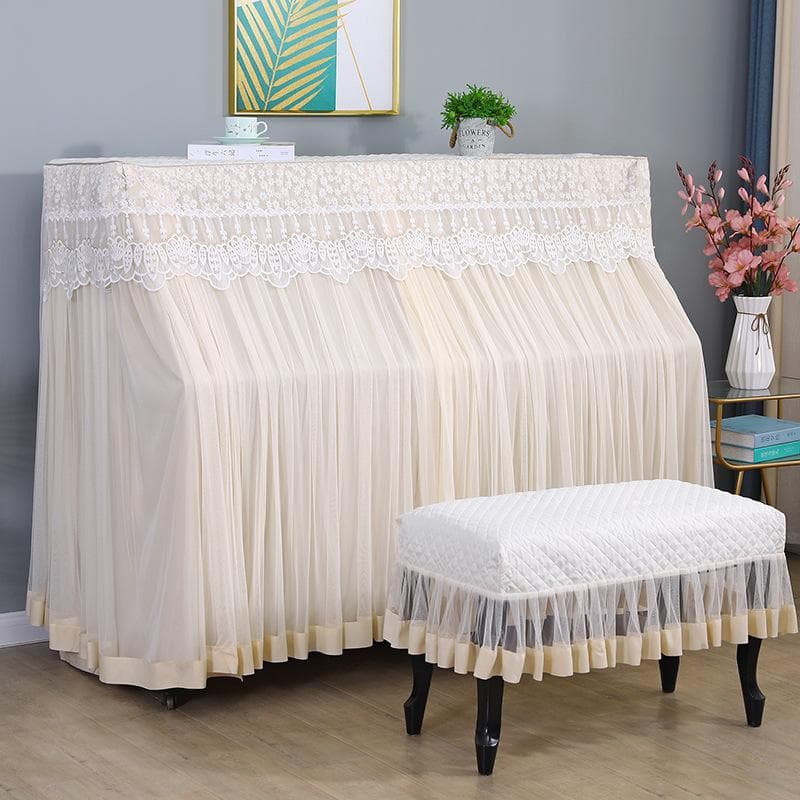 French White Lace Piano Dust Cover Full Cover High-end Luxury Piano Bench Cover Household Electronic Piano Set Full Package 78x38cm 155x40cm