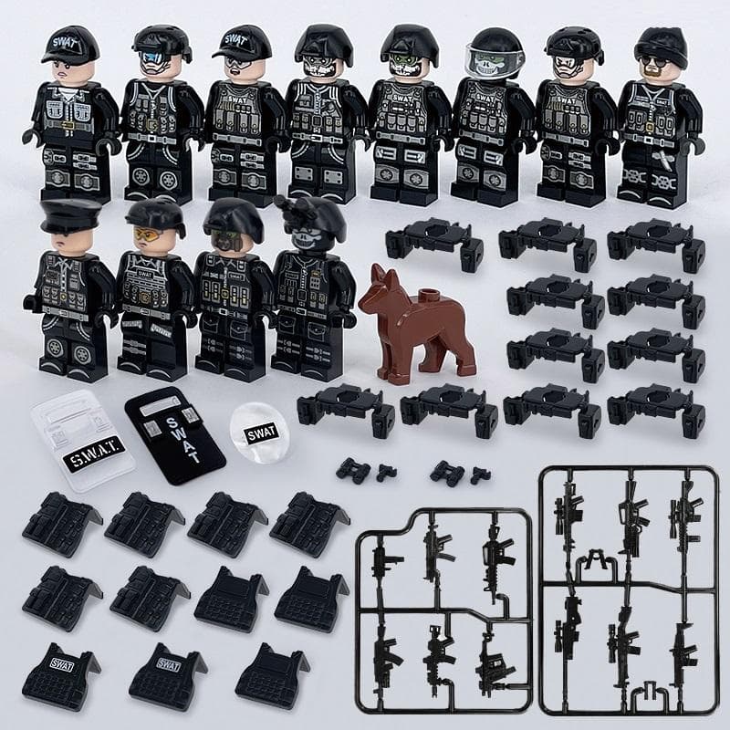 12pcs Specia Force Soldiers SWAT Gun Weapon Minifigure Building Blocks Kit Bricks Sets Classic Arms Model Kids Toys 4.5cm