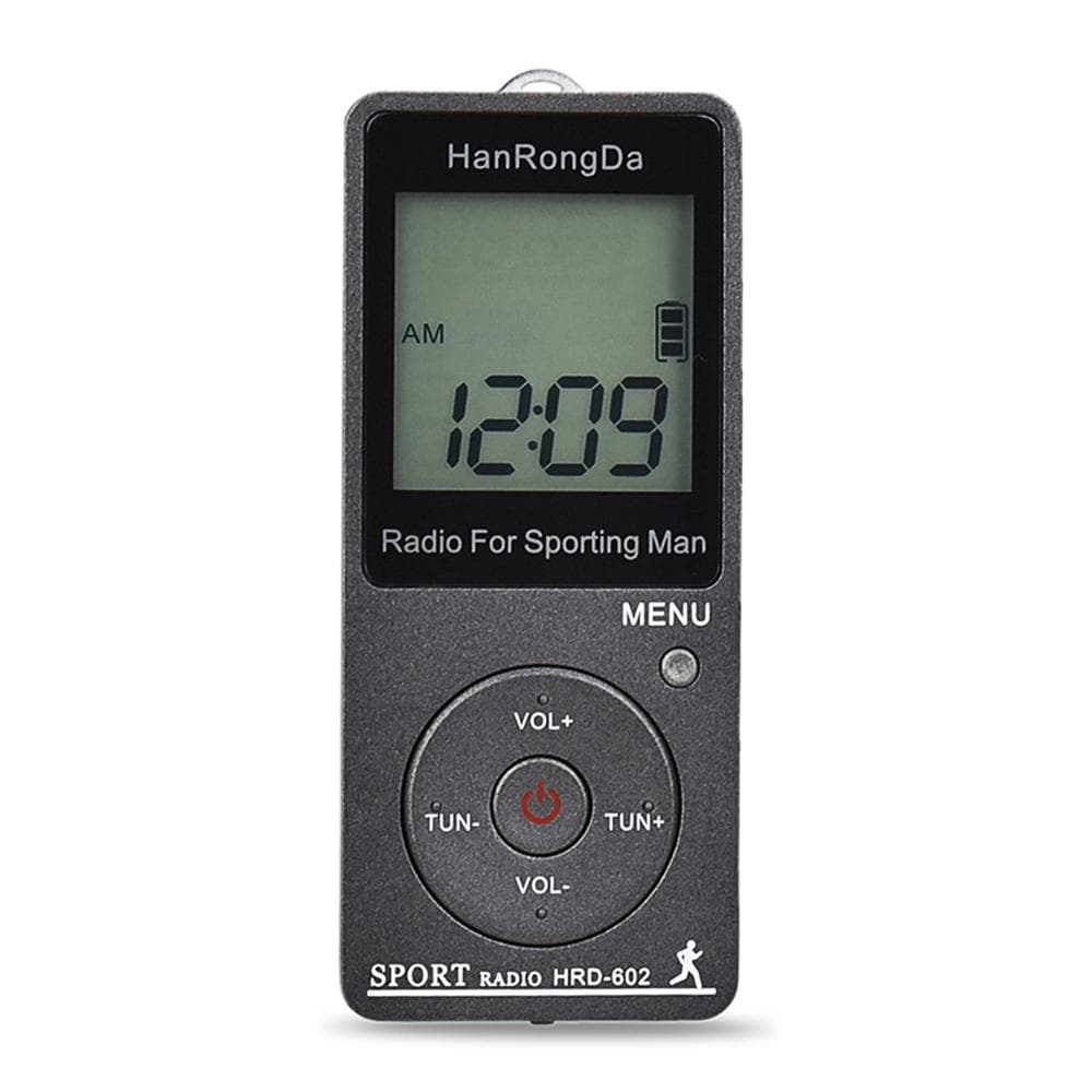 HRD-602 Portable Radio Receiver FM/AM Radio LCD Display Lock Button Pocket Radio with Earphone grey