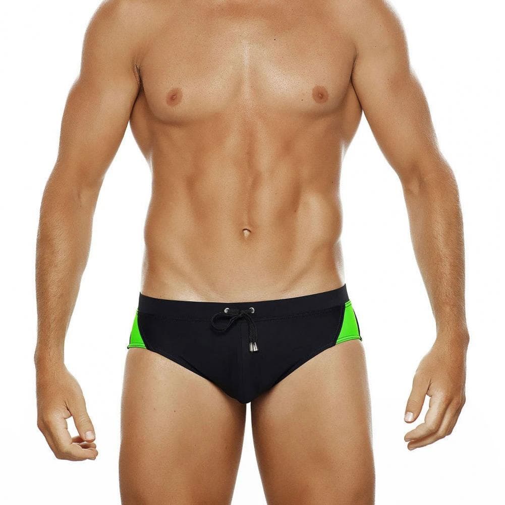 Men Swimming Briefs Low Waist Anti-exposure Drawstring Color Matching Soft Quick Dry Breathable Slim Fit Bathing Surfing Water S L black