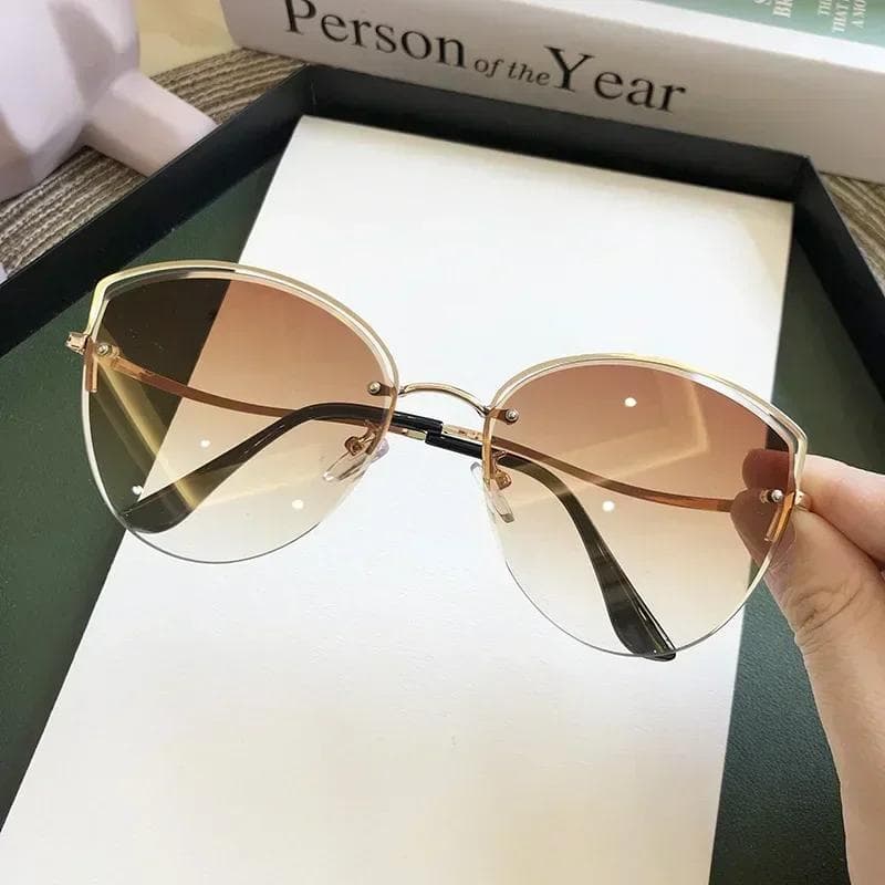 Luxury Cat Eye Sunglasses Women Rimless Gradient UV400 Clear Ocean Color Lenses Fashion Shades