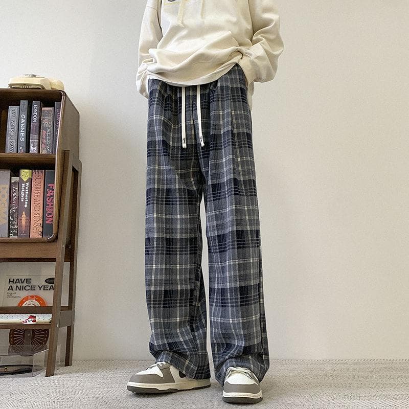Women Men's y2k Casual Plaid Pants Sweatpants Wide Leg Baggy Track Pants Vintage Korean Style Clothes Trousers Streetwear Men XL grey