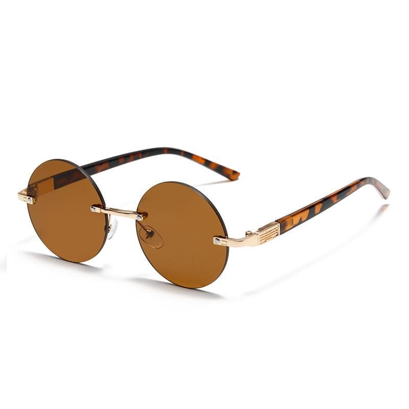 Fashionable and Versatile Round Tortoiseshell Rimless Sunglasses Retro Men's and Women's Travel Beach UV Resistant Glasses