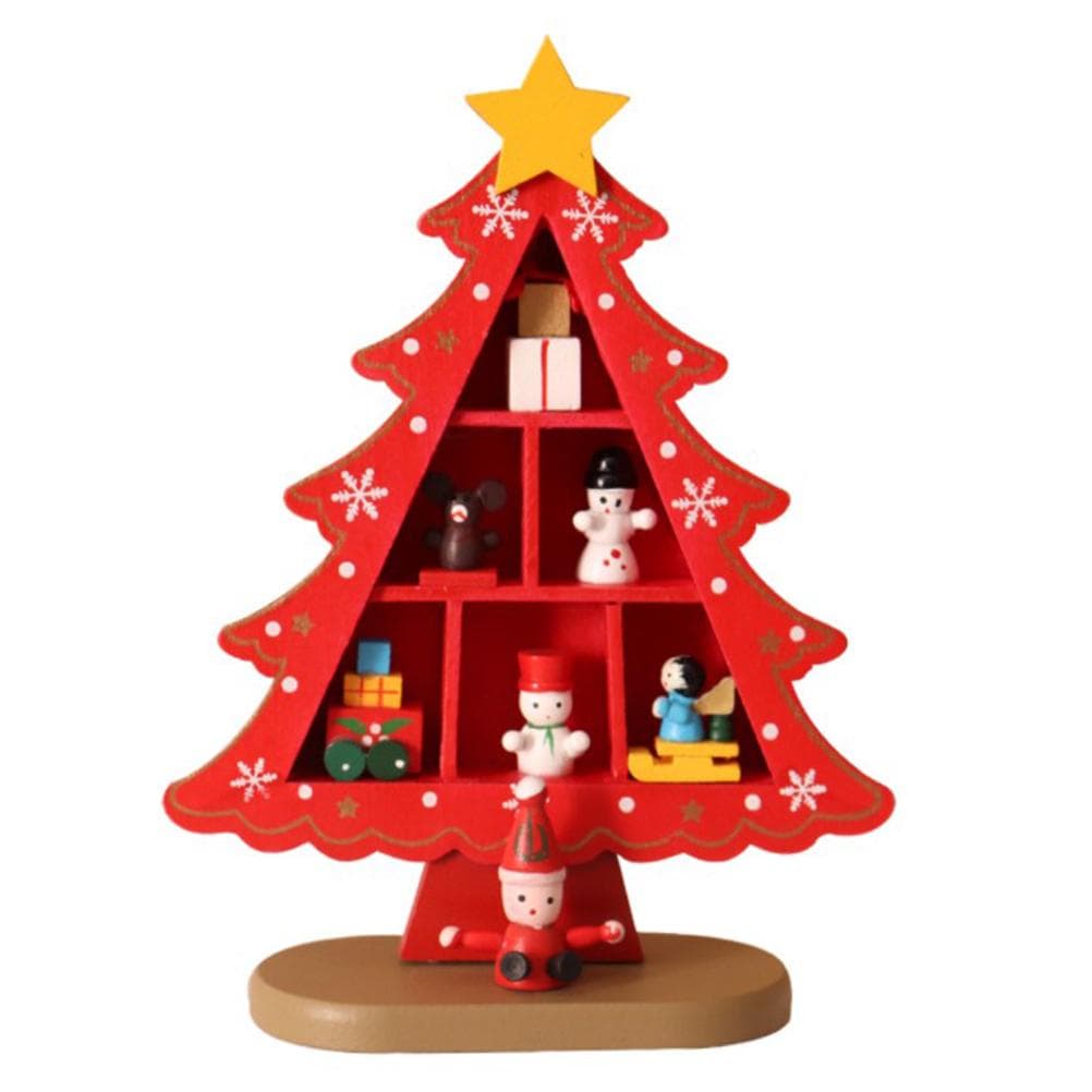 DIY Wooden Christmas Tree Ornaments Theme Party Handicraft Office Desktop Display Props Ornament red