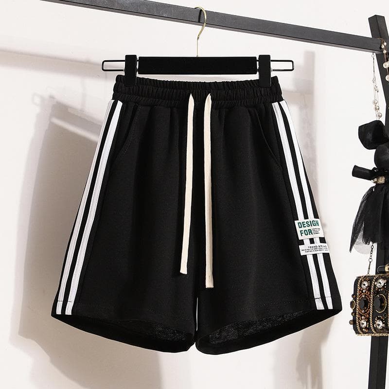 Summer Elastic Waist Shorts Women's Five-point Casual Straight-leg Pants Side-pulled High-waisted Thin Drawstring Pants 3XL