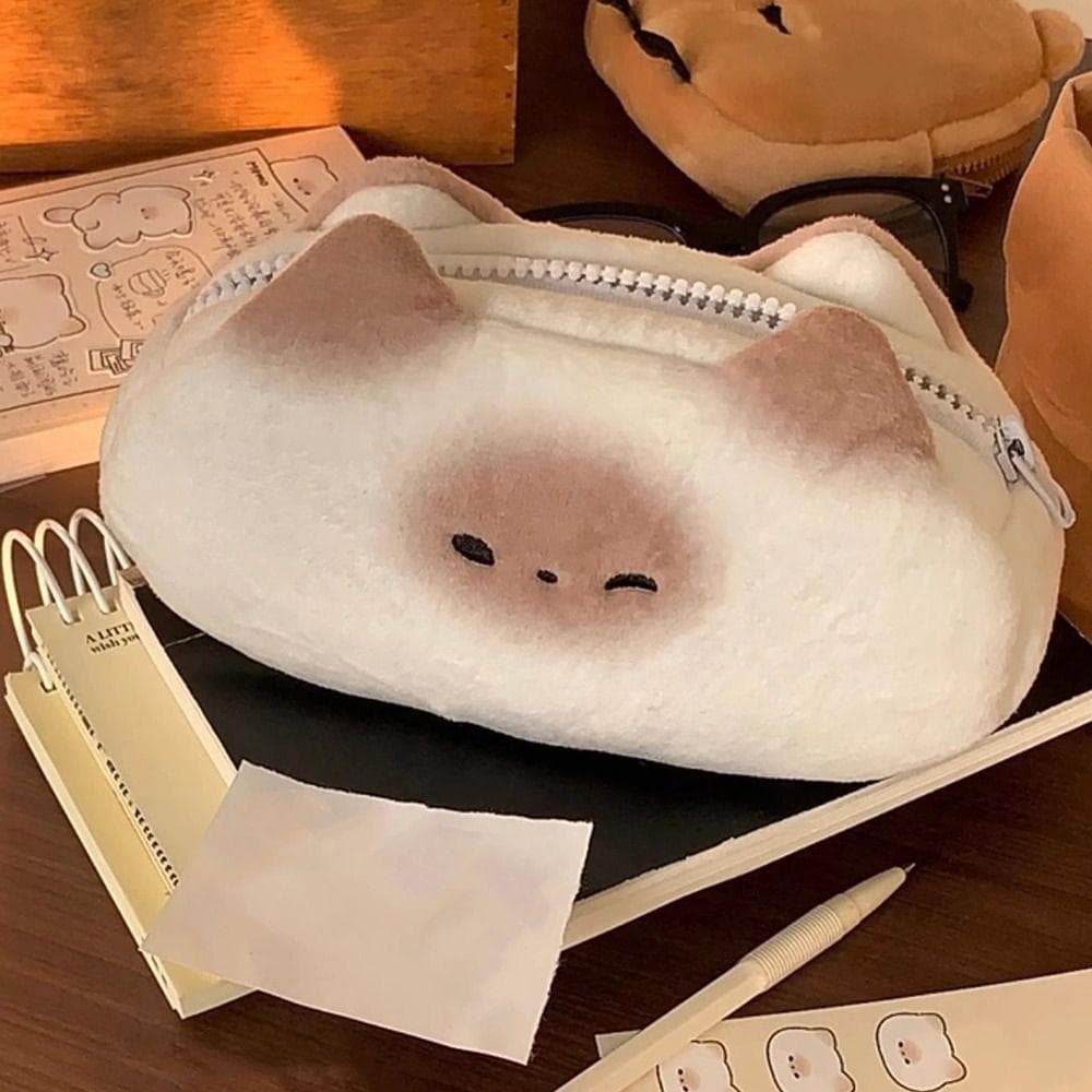 Cute French Toasted Pen Bag Plush Large Capacity Student Pencil Case Multi-function Funny Stationery Storage Bag Organizer white