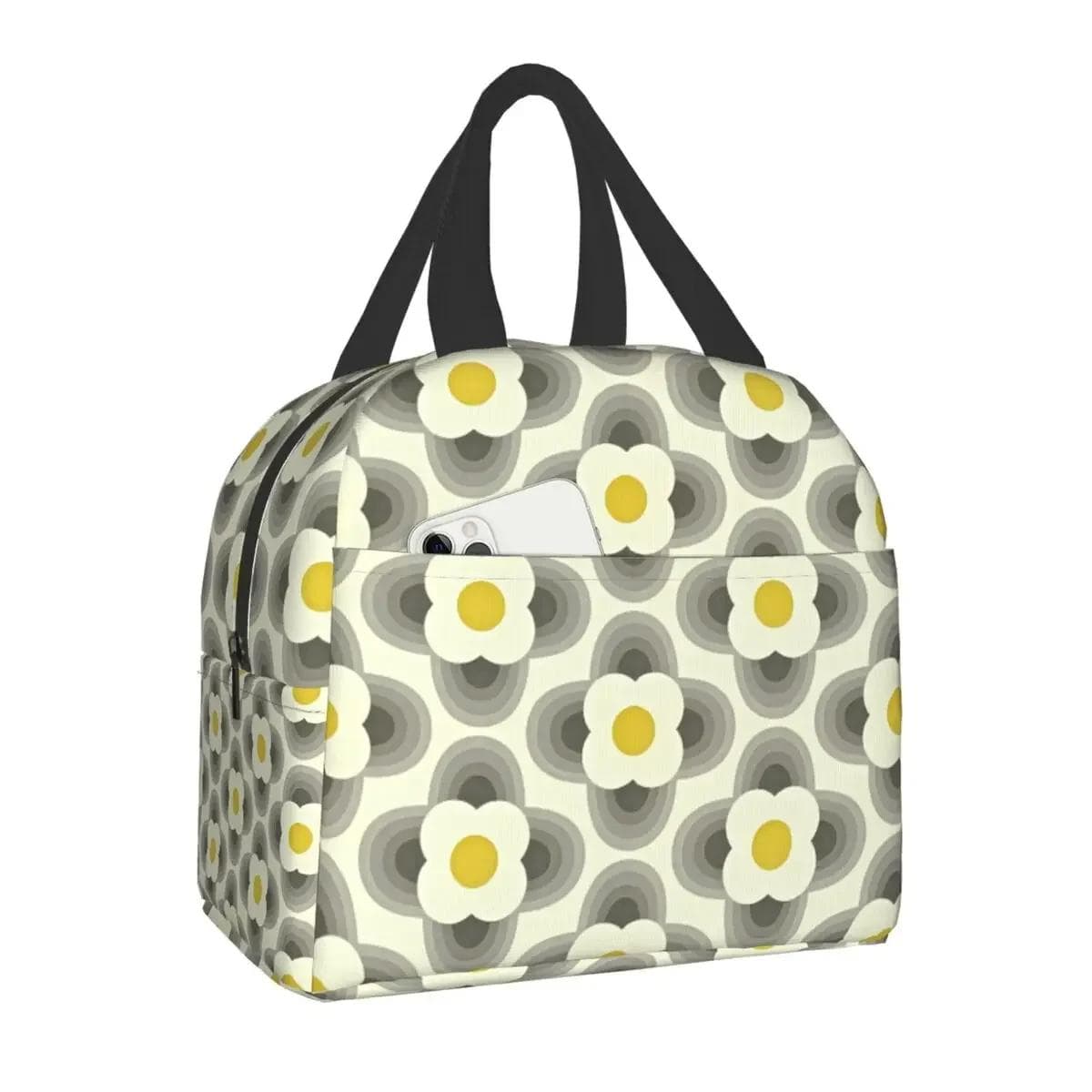 Orla Kiely Multi Stem Thermal Insulated Lunch Bag Scandinavian Flower Portable Lunch Tote for Outdoor Picnic Storage Food Box 22x20x13CM brown