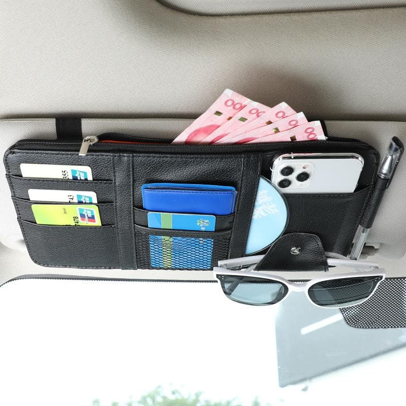 Car Sun Visor Storage Box Bill Pen Card Holder Dvd Organizer With Sunglasses Clip Stowing Tidying Car Accessories black