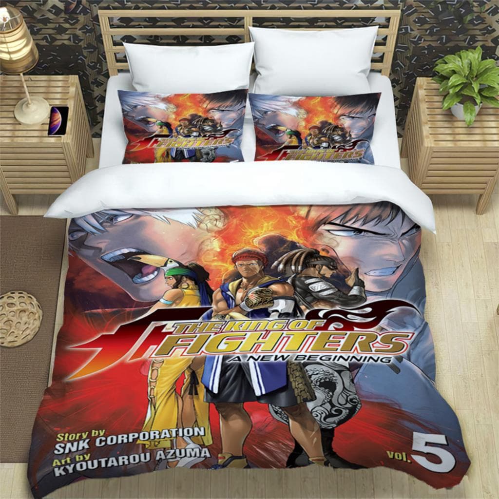 KOF Anime Art Print Three Piece Bedding Set Fashion Article Boys Or Adults For Beds Quilt Covers Pillowcases Bedding Set EU single(135x200cm)