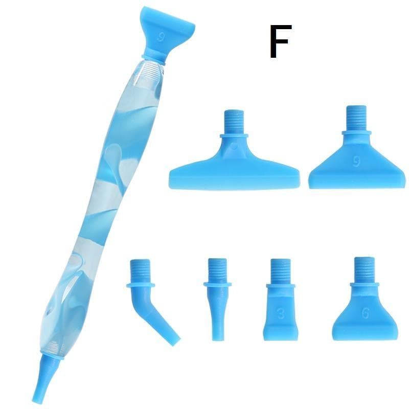 Resin Point Drill Pen Tool 5D Diamond Painting Pen With Anti-Slip Spiral 6 Pen Heads DIY Craft Accessories light blue