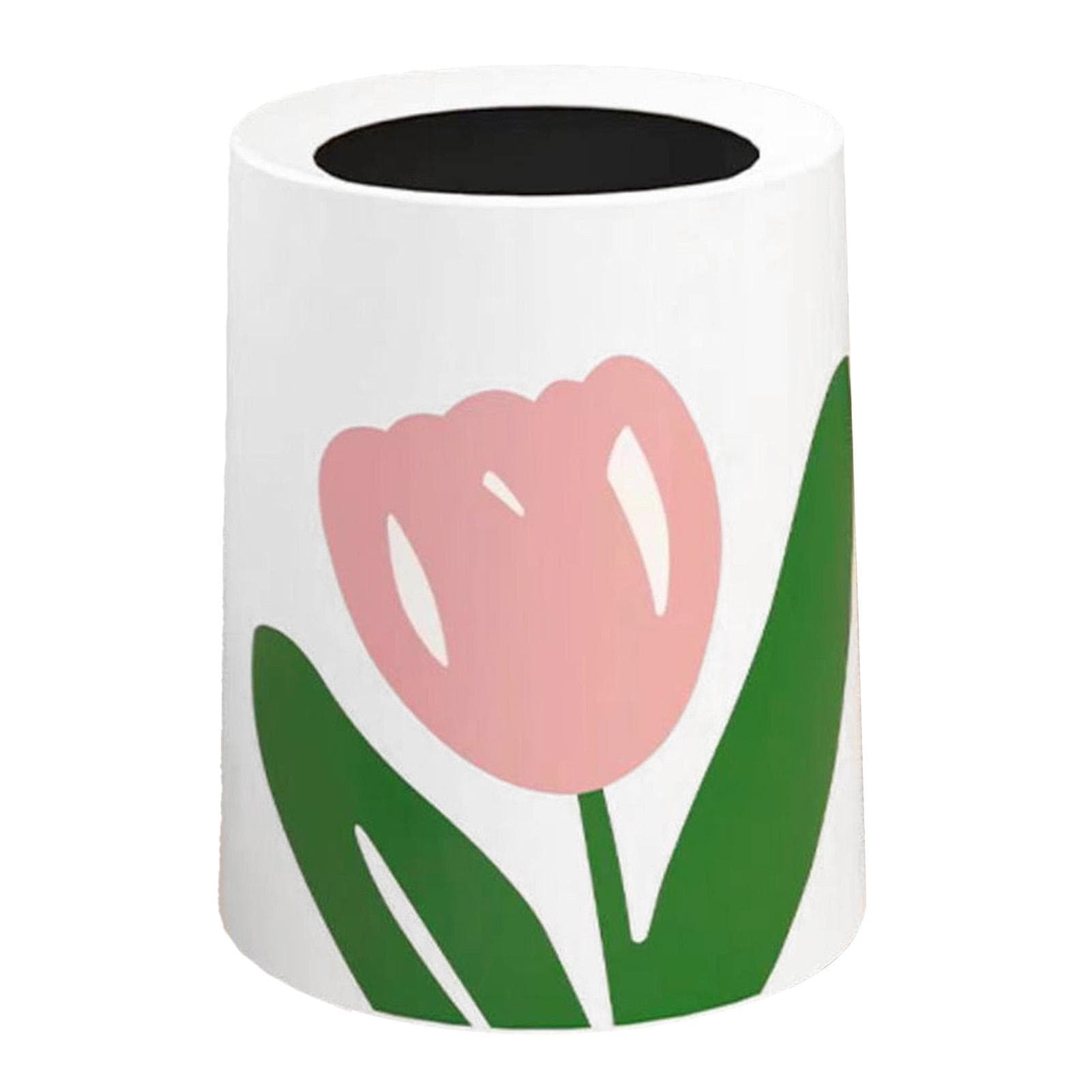 Floral Trash Can Large Mouth Cute Appearance Modern Style Garbage Waste Basket for Kitchen Bathroom Round Small Size