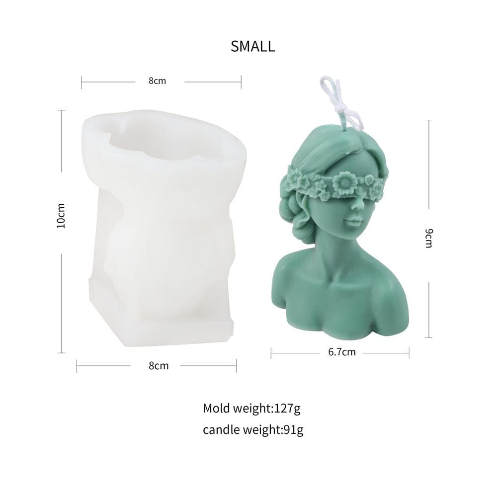 3D Eye Closed Girl Candle Silicone Mold Flower Rose Blindfold Beauty Scent Soap Young Braid Woman Body Plaster Statues Decorate