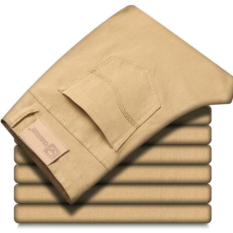 Spring and Summer Men's Wine Red Jeans Fashion Casual Boutique Business Casual Straight Denim Stretch Trousers Men's Brand Pants 28 khaki