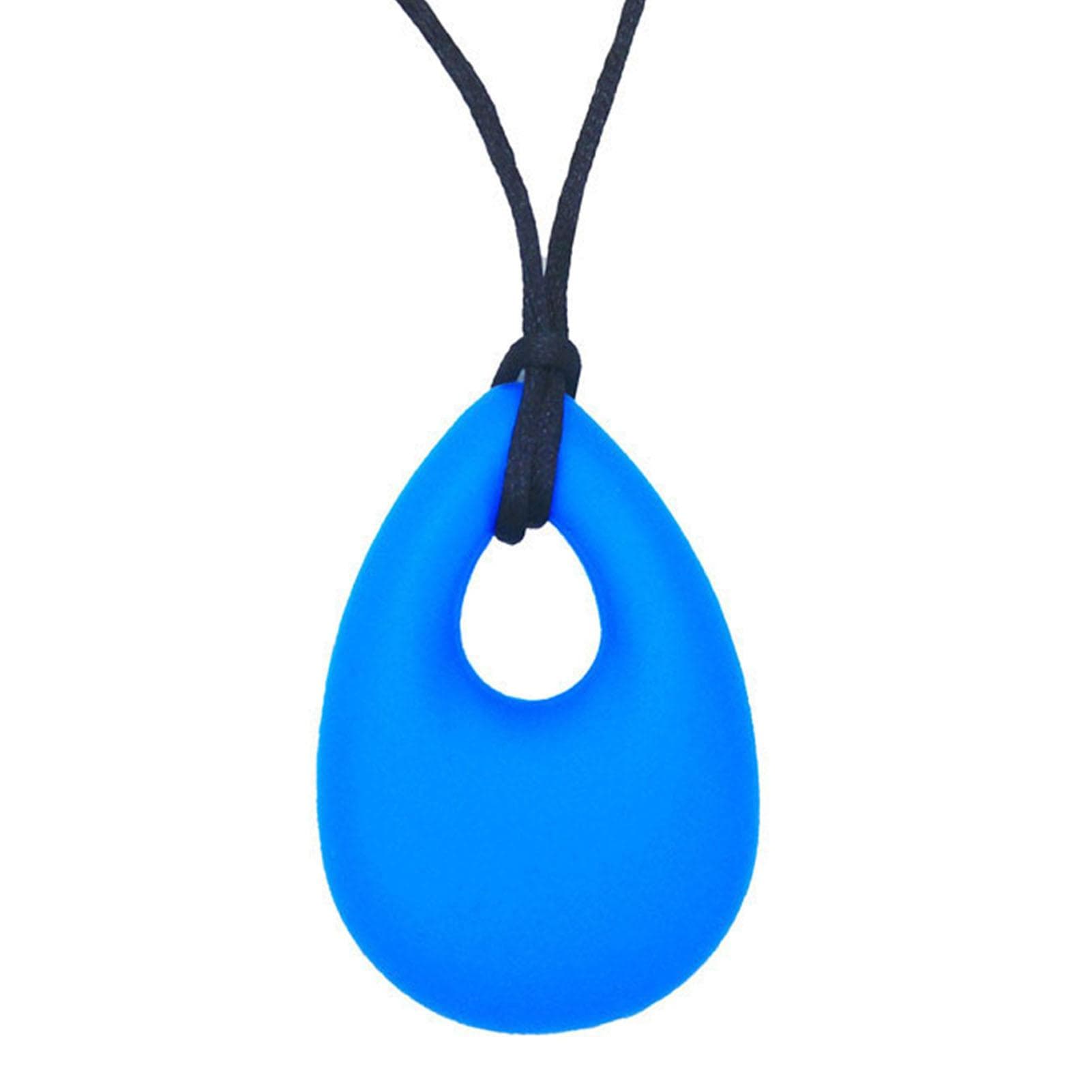 Safe Exquisite Baby Chew Necklace Soft Silicone Teardrop Pendant Teething Necklace Sensory Toy blue