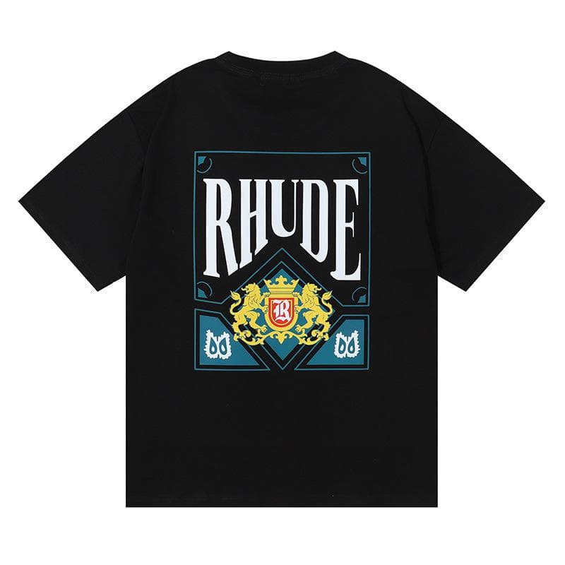 RHUDE Unisex Trendy Poker Card Print Loose Short-Sleeve T-Shirt Large black