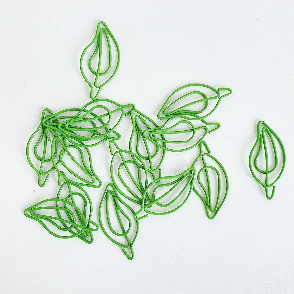 15Pcs/set Green Paper Clips Cute Leaves-Shaped Stainless Steel Paper Clips Book Mark For Office School Supplies green