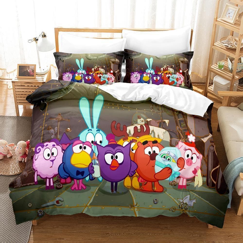 Smeshariki Bedding Set Single Twin Full Queen King Size Bed Set Adult Kid Bedroom Duvet cover Sets 3D Print Anime Bed Sheet Set US Queen 228x228cm