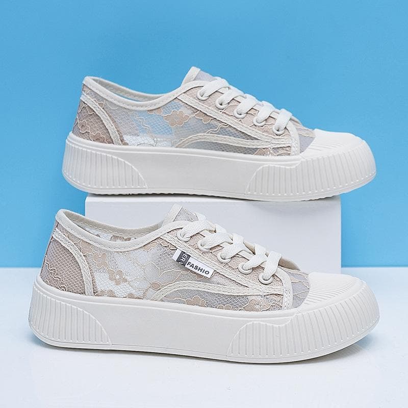 Spring New Lace Breathable White Shoes Women's Korean Version Student Baotou Wear-resistant Mesh Casual Shoes 40