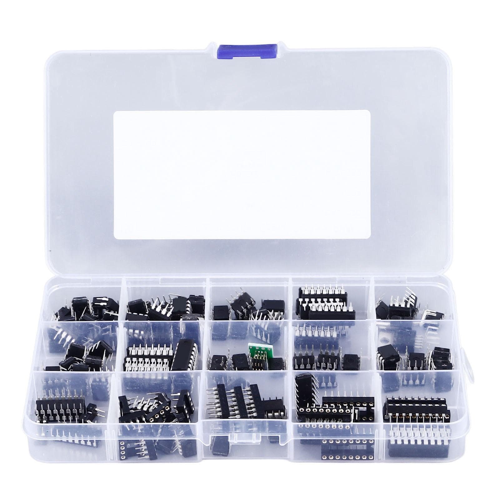 150 Pcs 10 Types Integrated Circuit Chip Flat Pin IC Chips Assortment IC Chip Socket Adapter Kit
