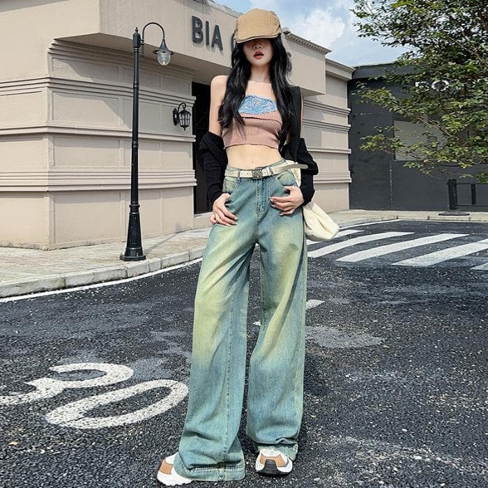Wide-leg Pants for Women In Autumn Floor Pants Wide-leg Jeans for Women In Autumn High Waist Loose Nostalgic Heavy Industry Washing XL