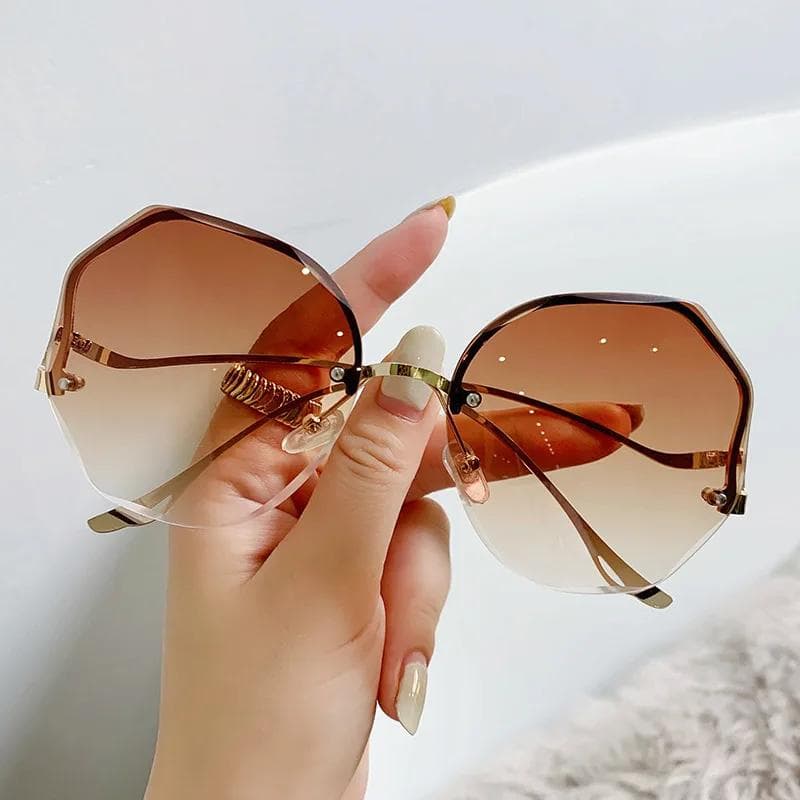 Ocean Lense SunGlasses Women Fashion UV Protection Borderless Trimmed Irregular Round Oversized Sunglasses AS PICTURE