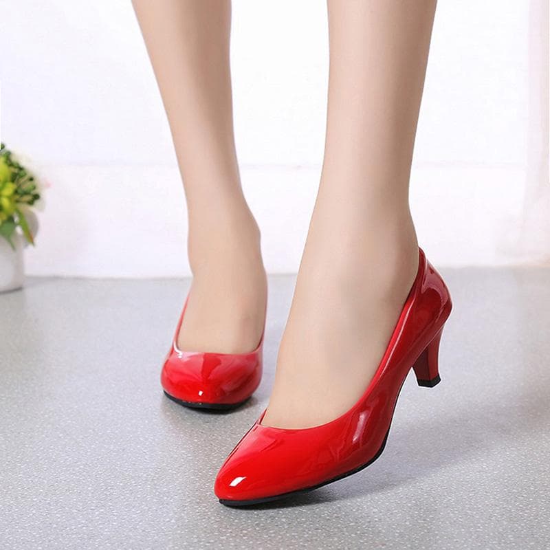 Women Mid Heel Business Attire Work Glossy Casual Smart Court Solid Color Shoes Pump Sandals 36 red