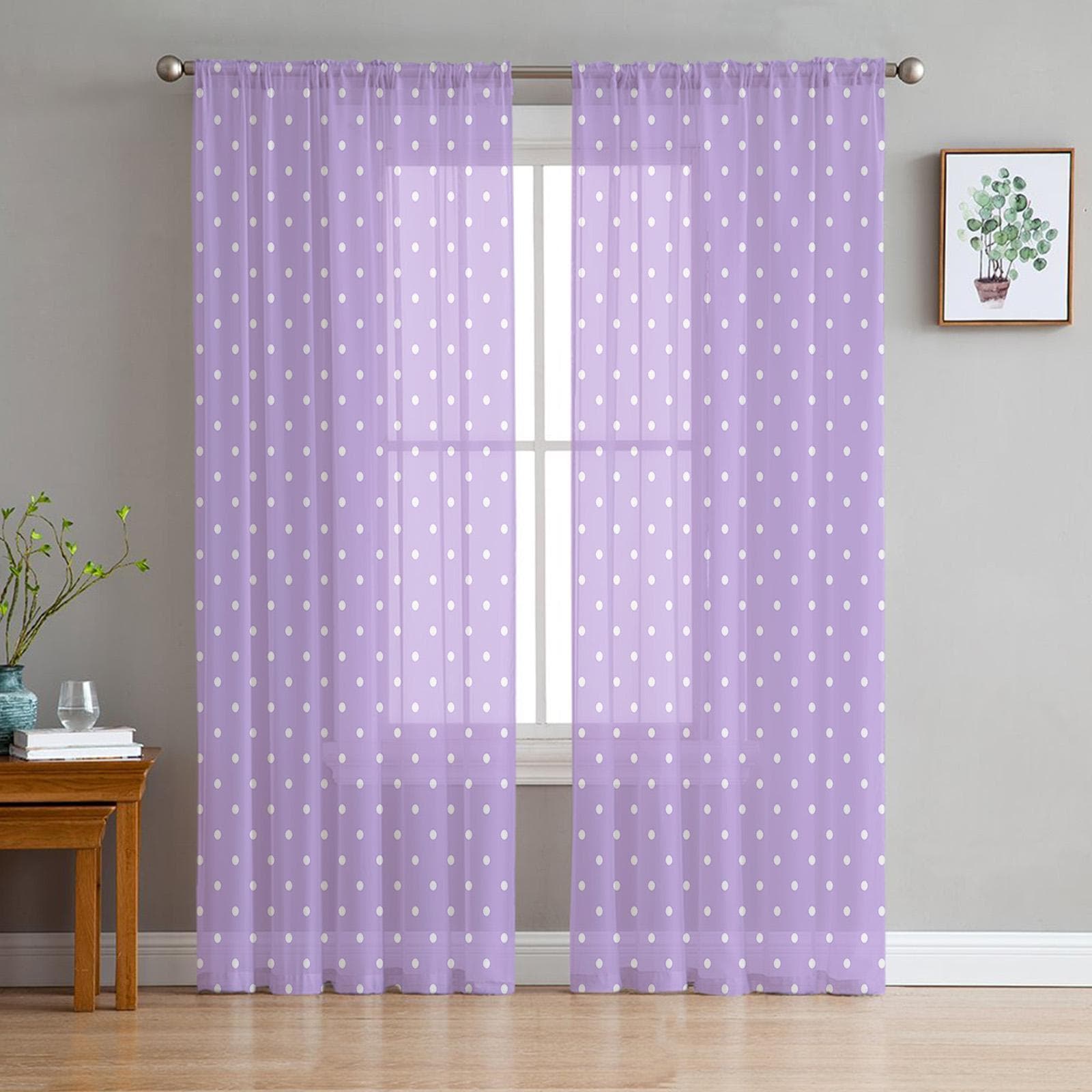 Indoor Tulle Curtains Pattern Texture Purple Girls Bedroom Exquisite Voile Curtain Living Room Kitchen Chiffon Fabric Curtains 135W x 114H(cm)