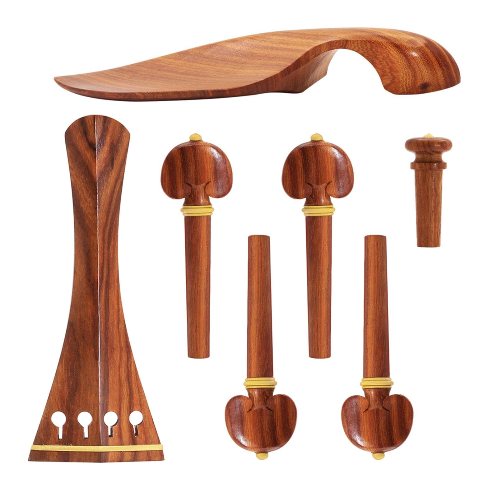 Muslady 4/4 Violin Accessory Parts Set Red Solid Wood with Tailpiece Chin Rest End Pin Tuning Pegs brown